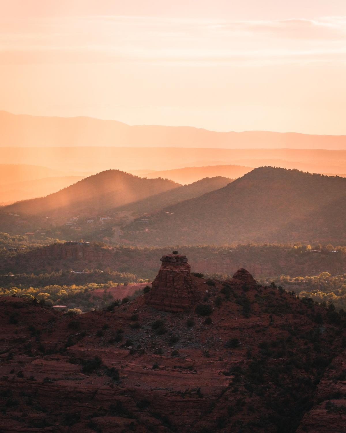 Shortly after sunset glow off the walls of Cathedral Rock