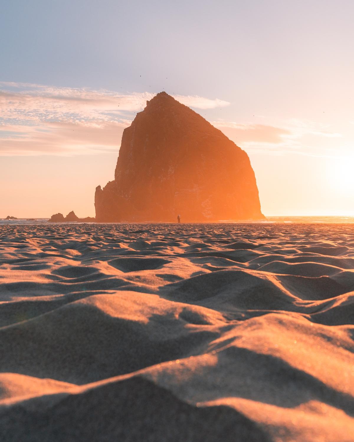 Sand foreground in front of Haystack Rock