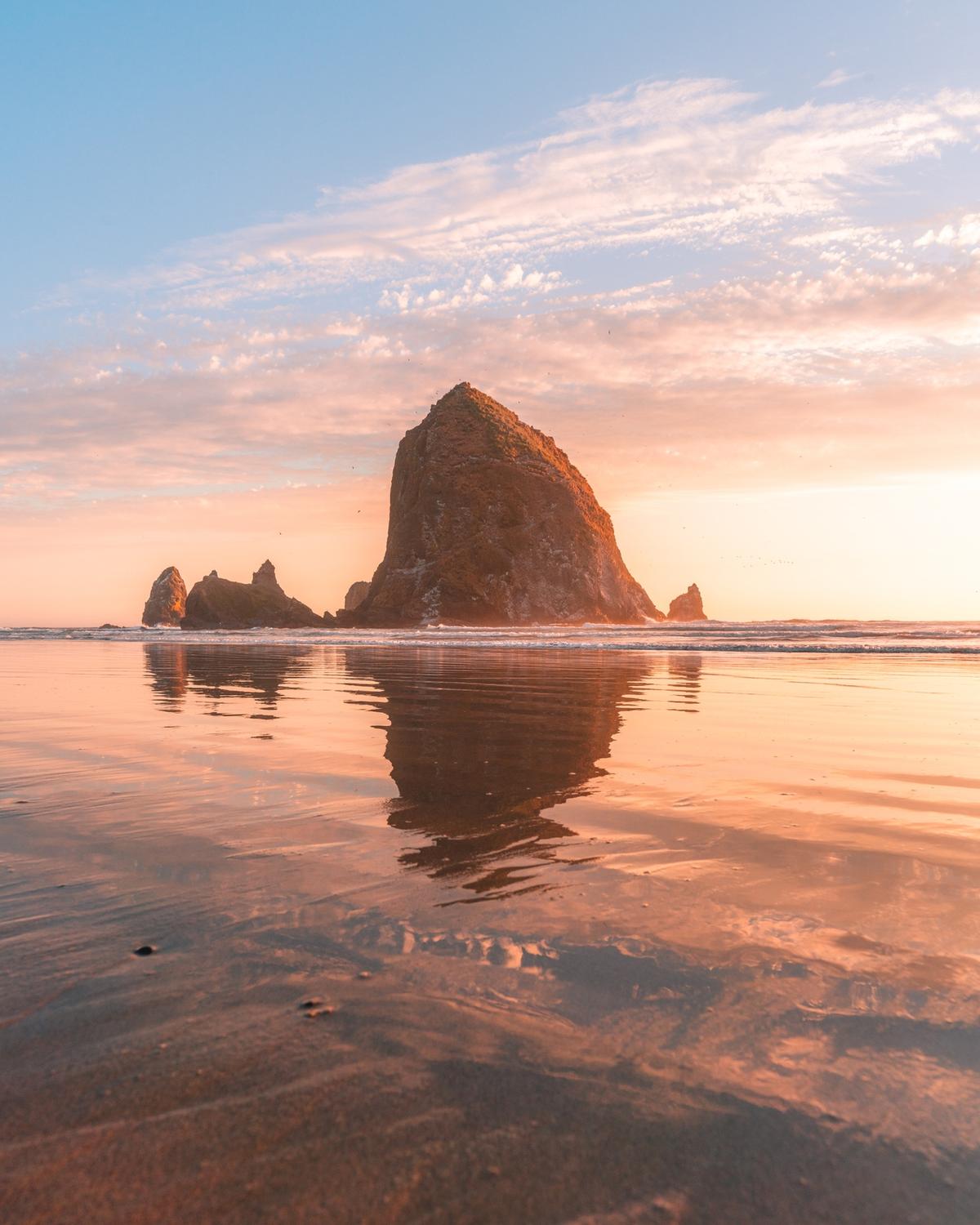 Reflections in front of Haystack Rock